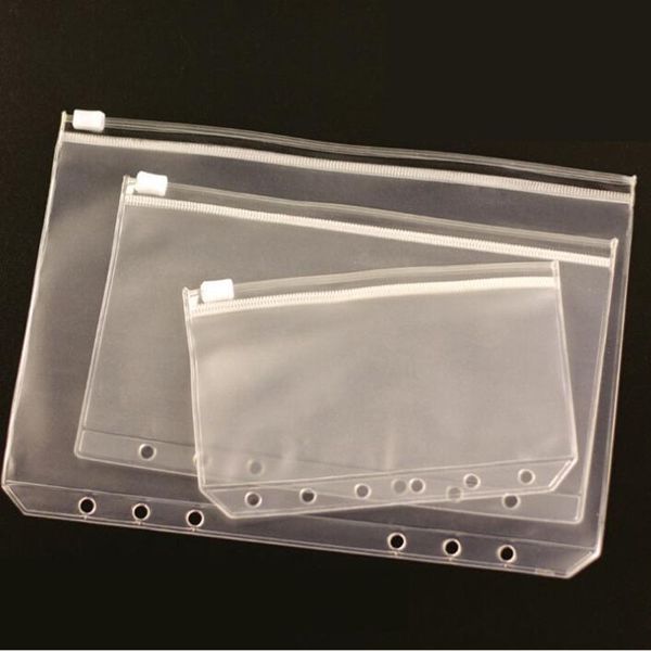 A5 / A6 / A7 File Holder Padrão 6 Furos de PVC Transparente Loose-Leaf Bolsa Com Self-Styled Zipper QW7372