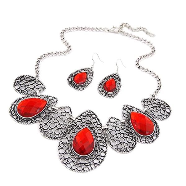 

2019 new 6colors bohemia hollow out earrings necklace jewelry sets clear crystal rhinestone wedding jewelry set, Silver