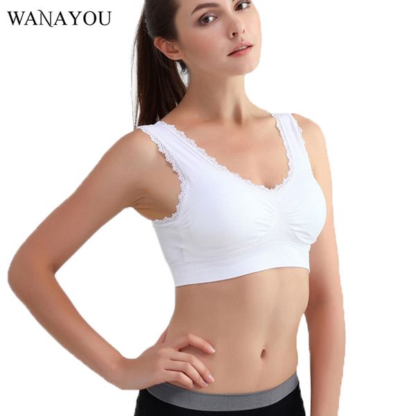 

wanayou women lace sports bras,-3xl plus size breathable push up fitness underwear gym yoga vest short, White;black