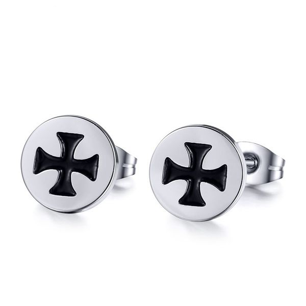 

silver color fashion simple men's cross earring stainless steel stud earrings jewelry gift for boys j090, Golden;silver