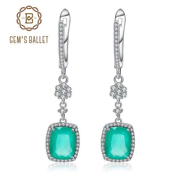 

gem's ballet natural green agate solid 925 sterling silver 4.43ct gorgeous fine jewelry drop earrings for women new fashion, Golden;silver