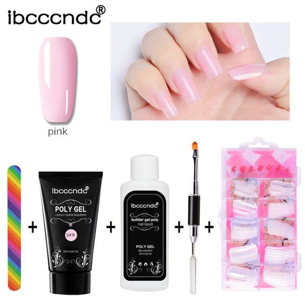 

professional 1 set poly gel varnish set quick builder extension hard gel uv led lacquer brush nail tips hjl2018