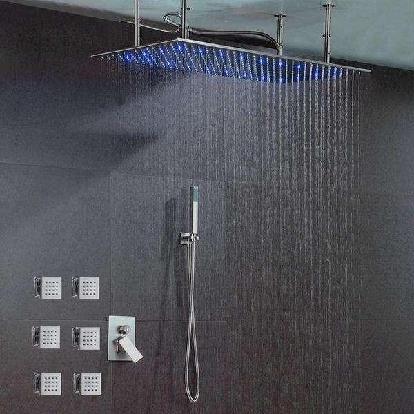 

304sus bathroom shower brushed faucets 50*100cm rain showerhead shower set diverter mixer valve rainfall led shower system