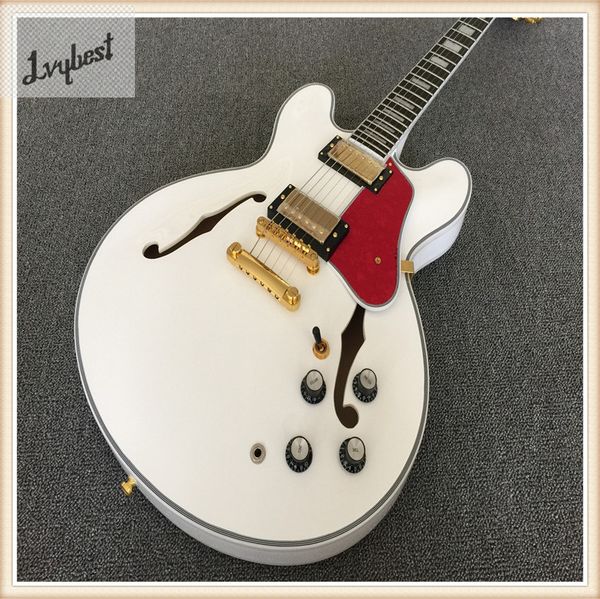 

electric guitar hollow body jazz solid white red tortoise pickguard gold parts