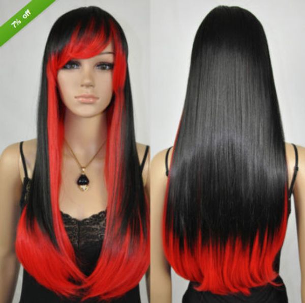 

fashion women straight black mixed red ombre long cosplay party lolita full wig>>>>>new fashion picture wig