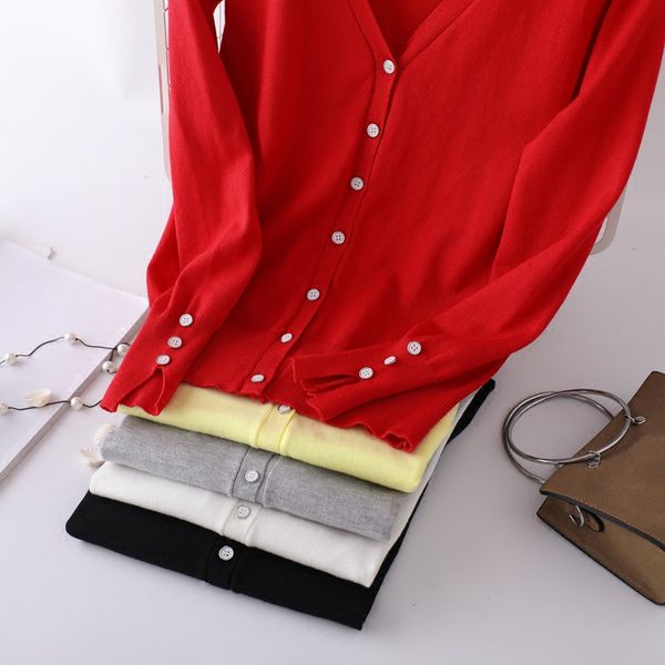 

knit cardigan sweater women casual slit split cuff long sleeve knitwear outwear with buttons lady v neck knitted cardigan, White;black