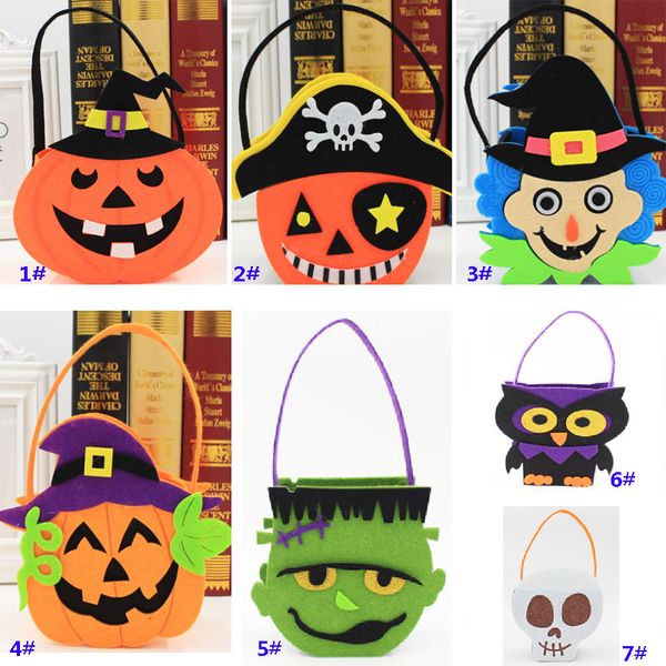 Zucca di Halloween pirata Teschio Sacchetto di caramelle Cestino Faccia Regalo per bambini Avvolgere Borsa a mano Borsa tote Puntelli non tessuti Decorazione WX9-924