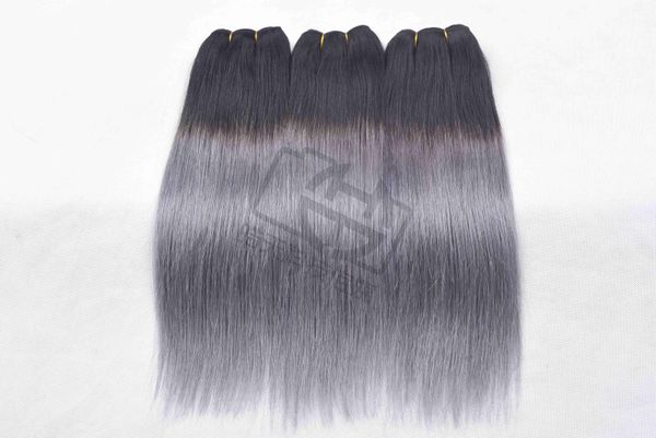 

ombre color 1b/grey straight hair brazilian straight human hair 3/4 bundles ombre brazilian human hair weave non remy, Black