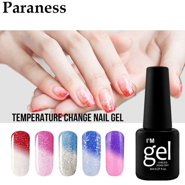 

paraness hybrid gellak soak off thermal uv gel lacquer colorful gel nail polish professional temperature change varnish 8ml, Red;pink