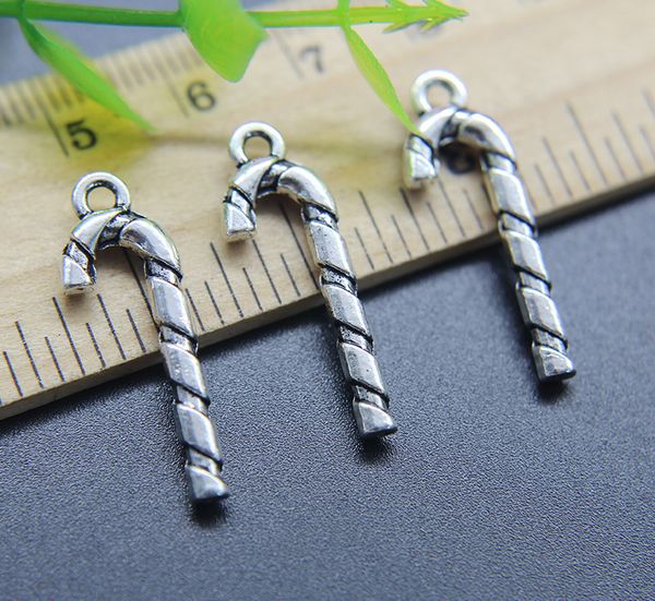 

wholesale 100pcs xmas crutches alloy charms pendant retro jewelry making diy keychain ancient silver pendant for bracelet earrings 27*9mm, Bronze;silver