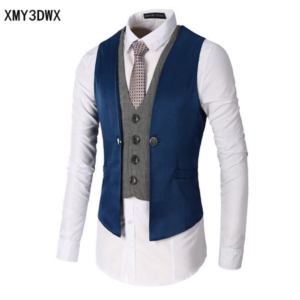 

2017 new dress vests for men slim fit mens suit vest male waistcoat gilet homme casual sleeveless formal business jacket, Black;white
