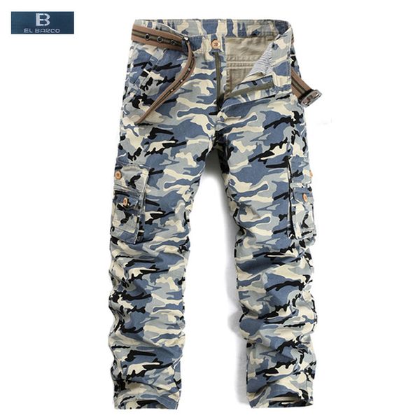 

el barco] 2017 new cotton camouflage men cargo pants autumn soft breathable blue army green male jogger trousers cloth, Black