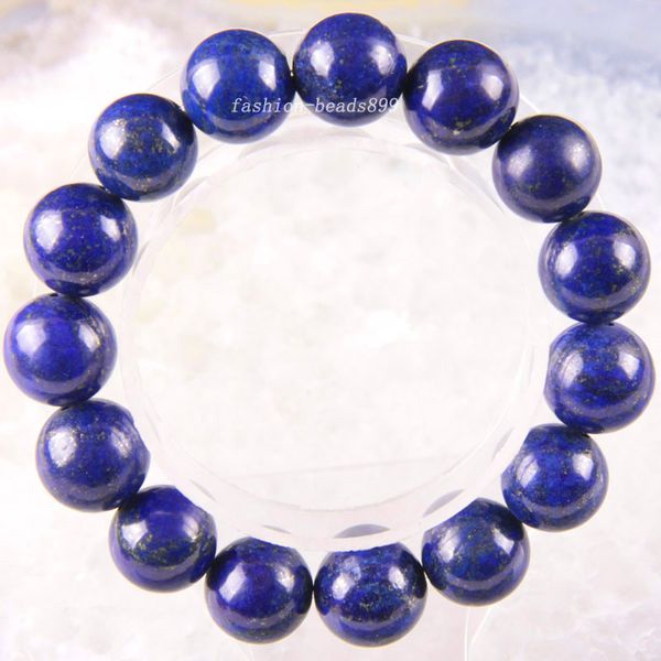 

stretch 14mm round beads natural stone blue lapis bracelet 8inches 1pcs h1853, Black