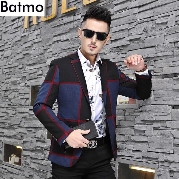 

batmo 2018 new arrival single breasted plaid casual suits men,men's plaid blazer plus-size s-xxxl xf1806, White;black