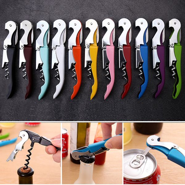 

corkscrew wine bottle openers stainless steel double wine beer bottle opener with plastic handle home kitchen tools opp bag pack hh7-1489