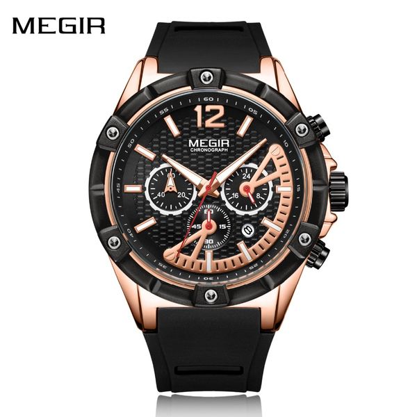 

megir army sports waterproof quartz wrist watches for men blue silicone satch relojios masculinos clock luminous 2083gbe, Slivery;brown
