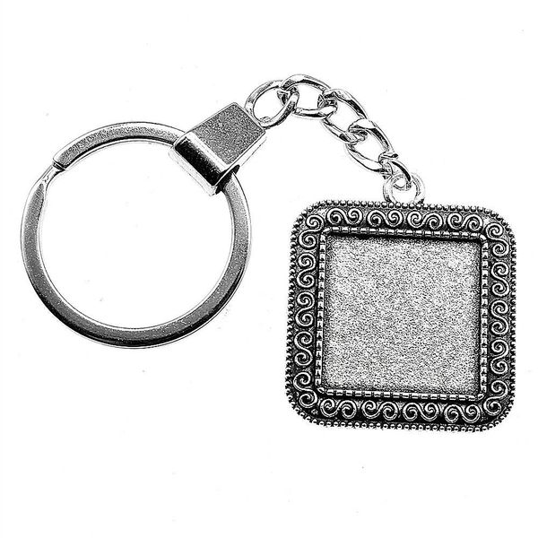 

6 pieces key chain women key rings for car keychains with charms s sign inner size 20mm square cabochon cameo base tray bezel blank, Slivery;golden