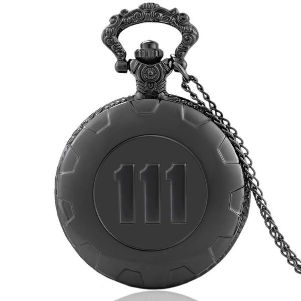 

new fashion quartz pocket watch black game fallout 4 vault 111 steampunk women man necklace pendant with chain, Slivery;golden