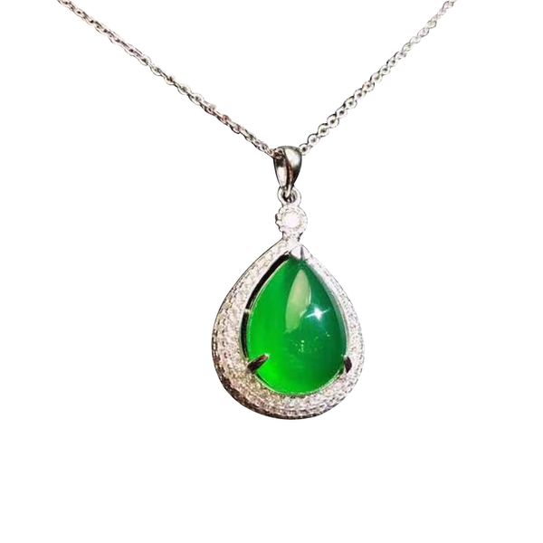 

fine jewelry wholesale ethnic classic natural green chalcedony jade 925 sterling silver gemstone pendant necklace for women