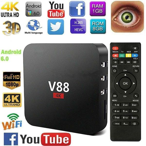 

v88 android 6.0 smart tv box 4k latest rk3229 quad core 8gb hd 1080p wifi media dhl ing