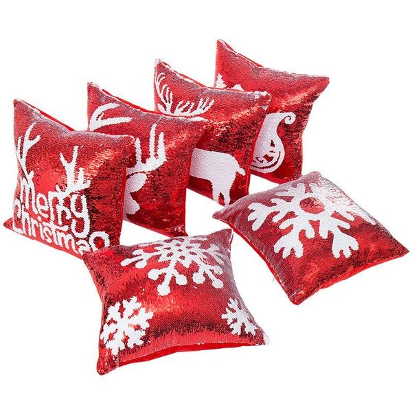 Frohe Weihnachten Muster Rot Und Weiß Glitter Pailletten Kissenbezüge Dekokissen Fall Cafe Home Decor kissenbezug Dropship
