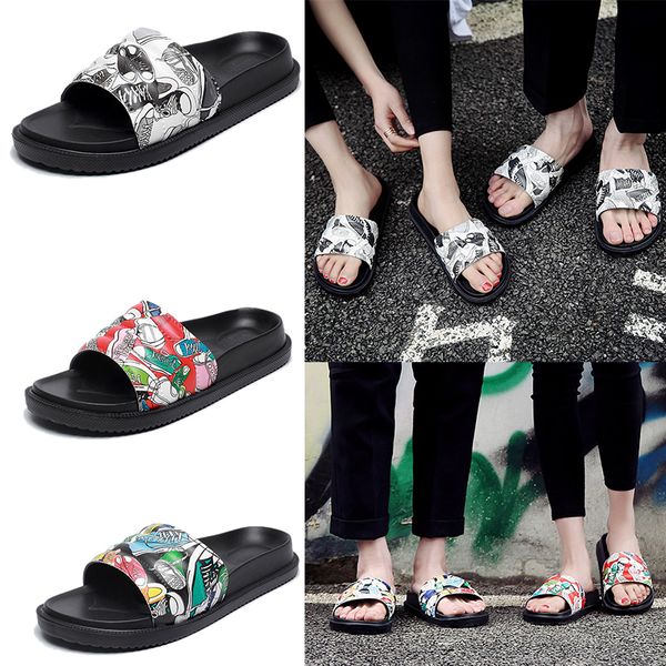 

fashion slide sandals slippers for men and women 2018 designer flower printed beach flip flops slipper, Black
