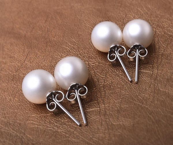

7-8mm really freshwater round pearl white pearl earrings, Golden