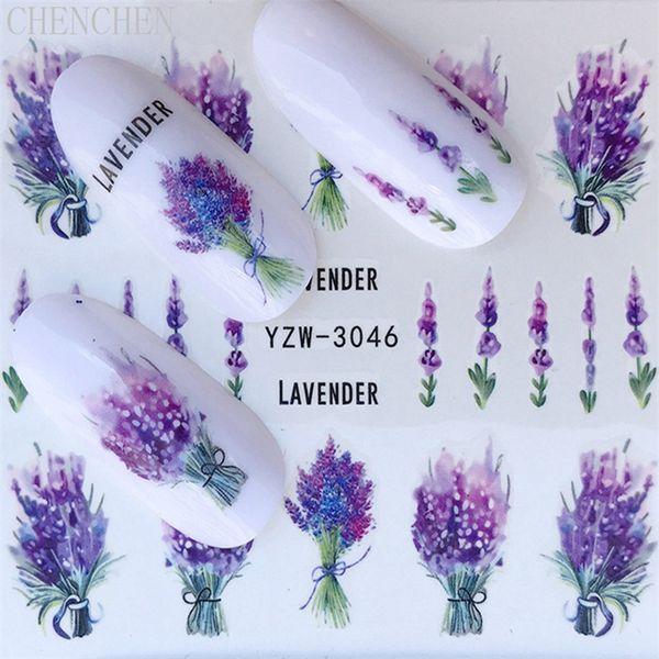 

water sticker for nails art all decoration sliders purple lavender rose flower adhesive nail design decal manicure lacquer foil, Black