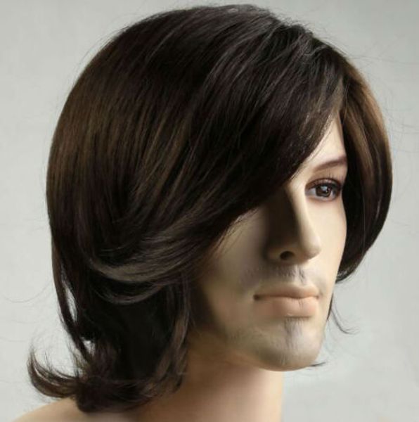 Homens moda short marrom natural cabelo encaracolado homem macho homem cosplay diário fibra diária peruca