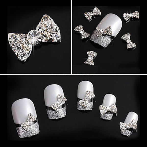 

5pcs/pack 3d nail art rhinestone bow tie decoration diy nails design beauty tips makeup accessories nail stud aa1104, Silver;gold
