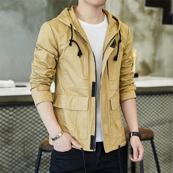 

plus size 5xl solid color khaki black male jackets coats spring autumn hooded jacket for men casual jacket school veste homme, Black;brown