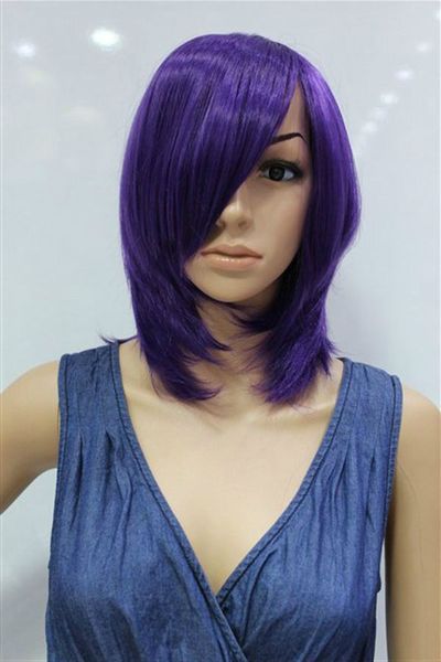 

new cosplay wig tutor purple short hair wig+ ing, Black