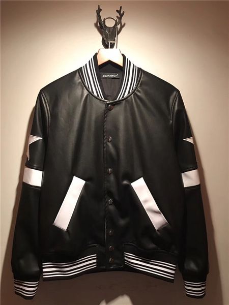 

2019 fashion brand motorcycle leather jackets buttons stripe men leather clothing men leather jackets2018 brand fashion luxury designer, Black