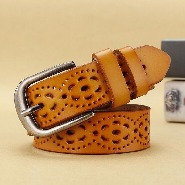 

the new vintage hollowed-out casual needle buckskin belt leather belt. s18101807, Black;brown