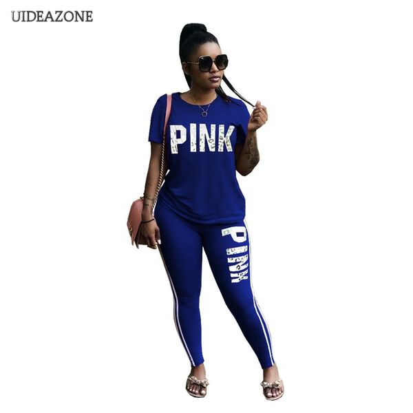 

Women pink letter printed ca ual 2 piece et plu ize top kinny pant weat uit two piece track uit treetwear 3xl