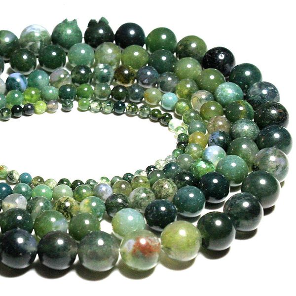 

8mm wholesale moss grass agat natural stone round loose green beads for jewelry making 4/6/8/10/12 mm diy bracelet strand 15.5'', Black