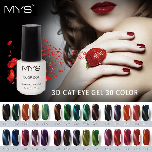 

mys 7ml 3d cat eyes uv gel polish soak off led uv gel nail polish magnetic varnish lacquer long-lasting 30 colors for choose, Red;pink
