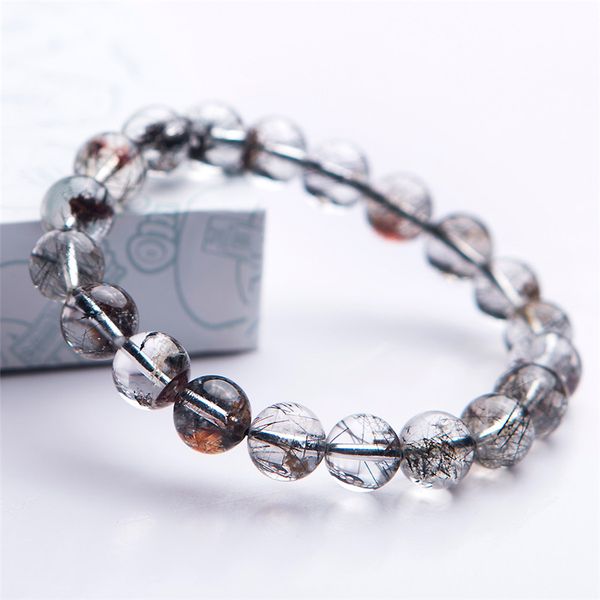 

brazil genuine natural black rutilated quartz bracelets for women female stretch crystal round bead bracelet 10mm