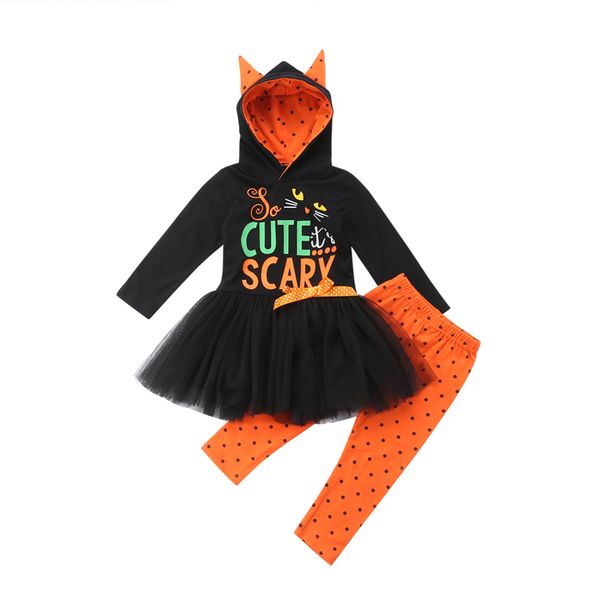 

cute kids baby girl halloween party clothes toddler girls pumpkin fancy cosplay costume tutu dress hoodies pants 2pcs set, White