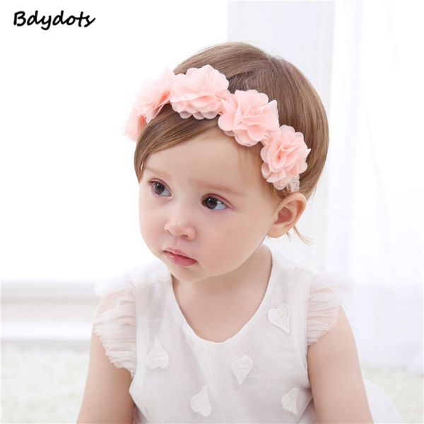 

sweet baby flower headband chiffon five flowers kids girl hairband chiffon headdress for newborn girl dresses 0-24month hairwear, Slivery;white