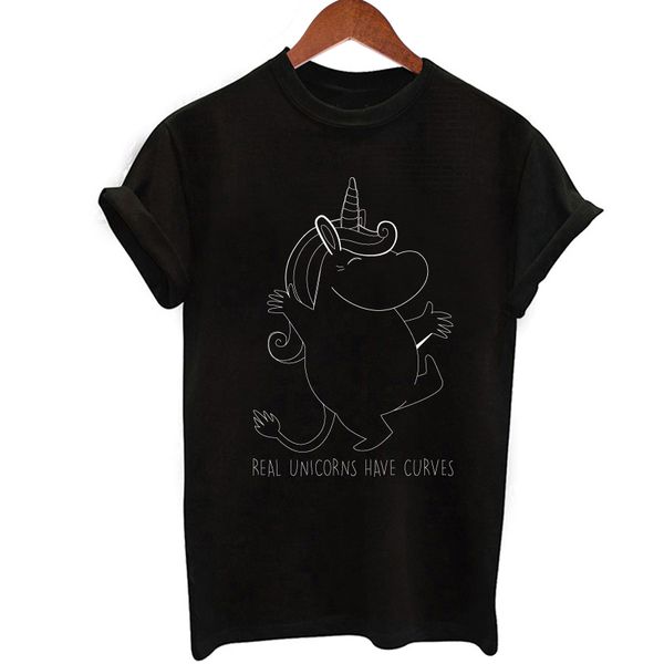 

female t-shirt women summer cartoon unicorn print kawaii women short sleeve street brief style black o-neck casual t shirts, White