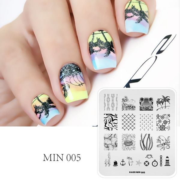 

min 005 nail art stamping image plate sea&tree pattern template 1pc manicure nail stencil tool templates decorations stamp, White