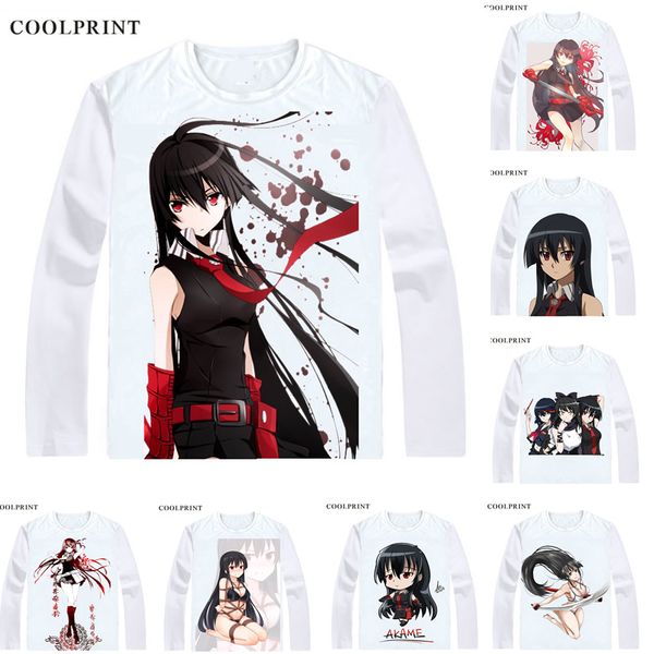 

akame ga kiru akame ga kill red eye killer t-shirts long sleeve anime shirts anime manga akame of the demon sword murasame cosplay shirt, Black