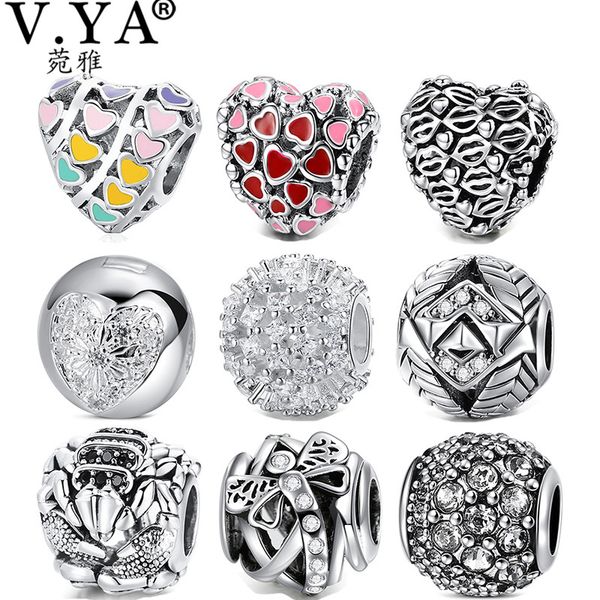 

v.ya luxury crystal heart beads charms fit for charm necklaces bracelets women men diy christmas' jewelry romantic silver gifts