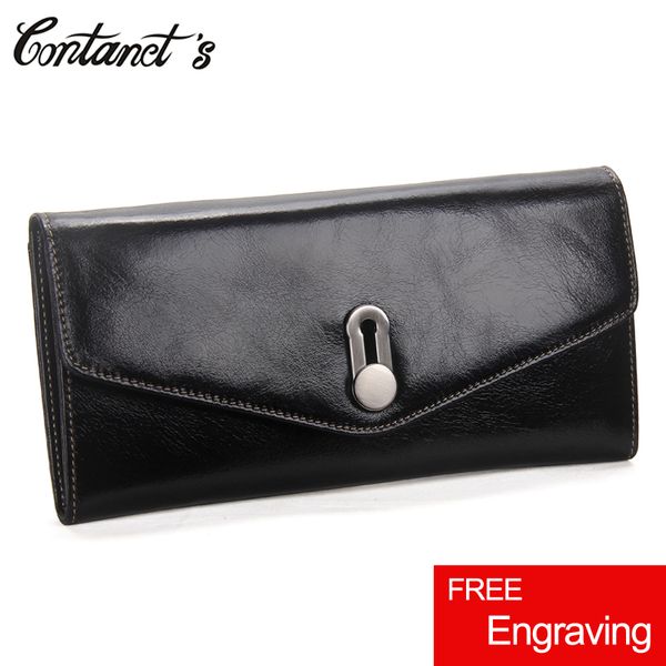 

contact's fashion women wallets genuine leather female clutch bag for cellphone high capacity ladies passport purse card holder, Red;black