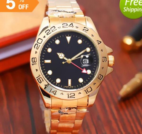 

relogio masculino мужские часы Luxury master designer fashion Черный Циферблат Календарь золотой брасл