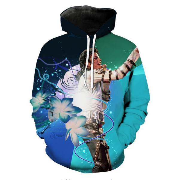 

new fashion couples men women hd michael jackson flower funny 3d print hoodies sweatshirt jacket pullover l0m089, Black