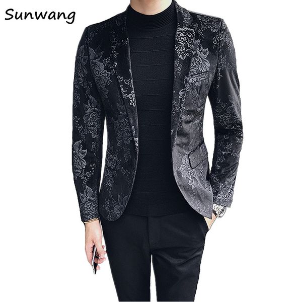 

2018 floral stylish blazers for men singer slim fit mens blazer pattern printed blaser homens men's blazer jacket printed suits, White;black