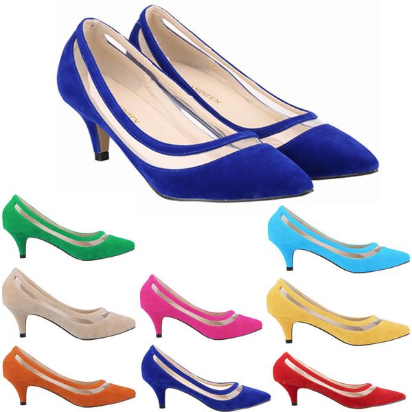 

new fashion shoes women flock+pu patchwork pointed toes low heel pump lady single ol work career spring fall shoes us 4-11 d0228, Black