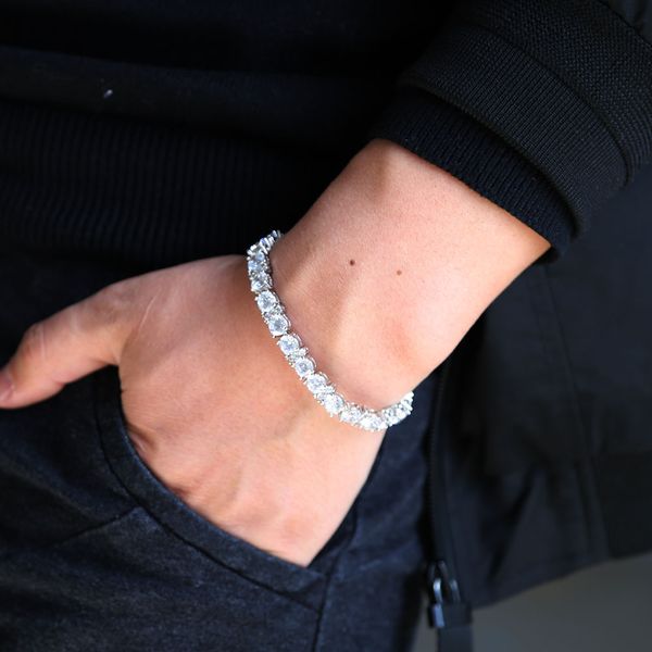 

round cut mens tennis bracelet zirconia triple lock hiphop jewelry cubic luxury crystal cz men classic charm bracelets gift, Golden;silver